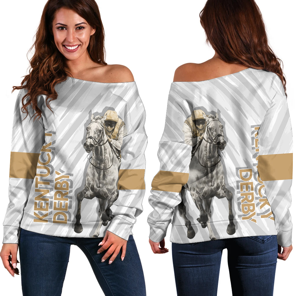Kentucky Horse Racing Off Shoulder Sweater - Wonder Print Shop