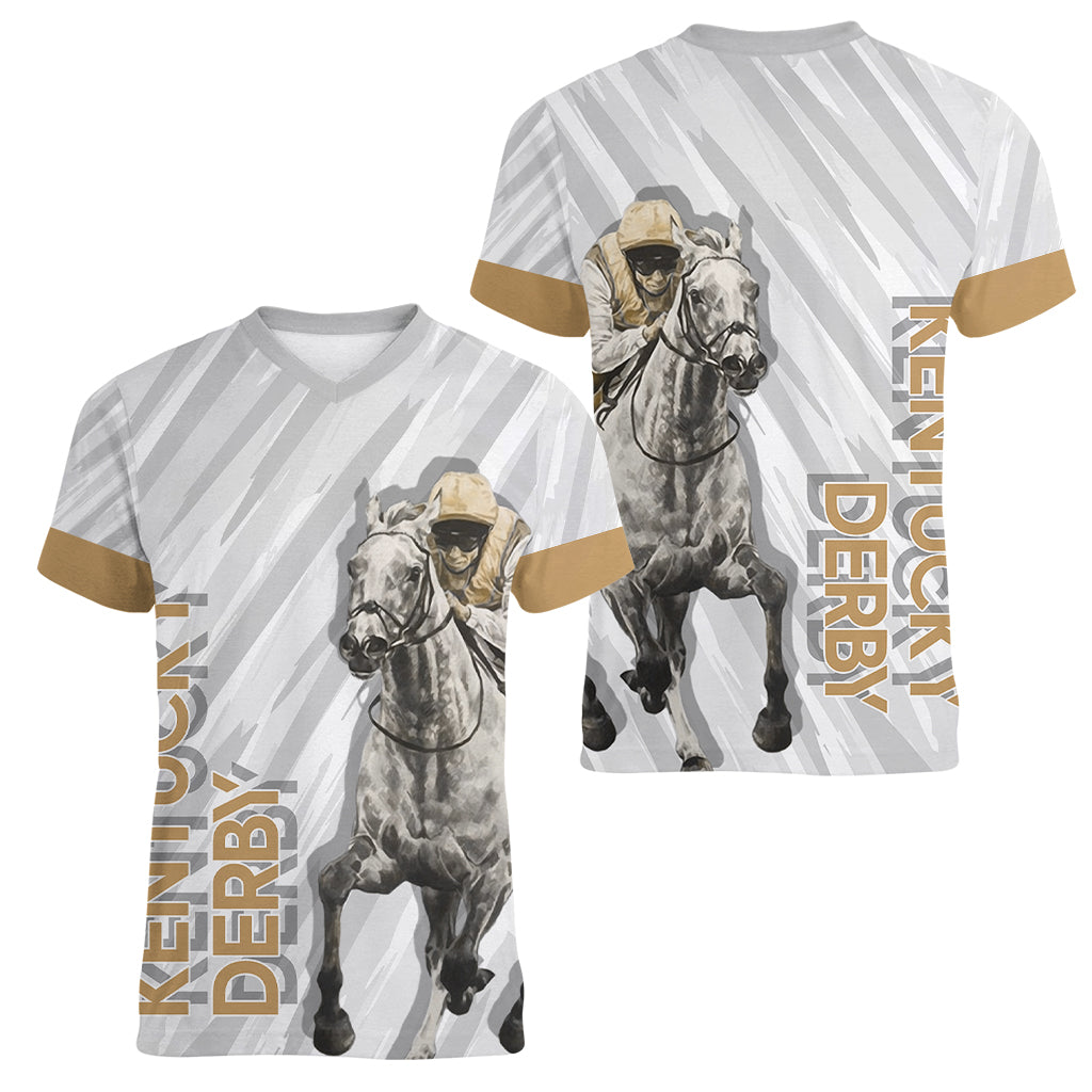 Kentucky Horse Racing Women V Neck T Shirt - Wonder Print Shop