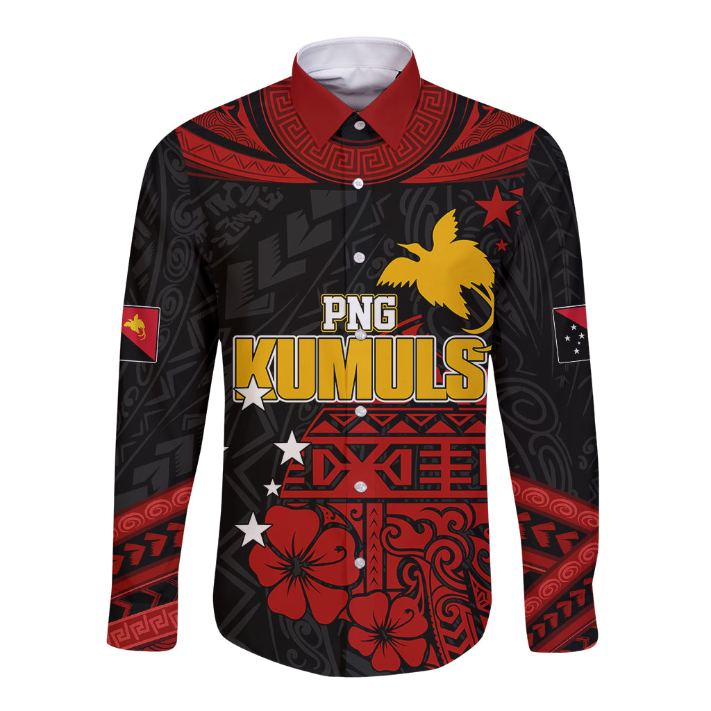 Personalised PNG Kumuls Rugby Long Sleeve Button Shirt Motuan Mix Patterns - Wonder Print Shop