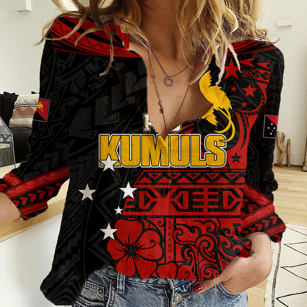 Personalised PNG Kumuls Rugby Women Casual Shirt Motuan Mix Patterns - Wonder Print Shop