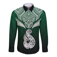 Peronsalised New Zealand Long Sleeve Button Shirt Hei Matau Mix Silver Fern Basic - Wonder Print Shop