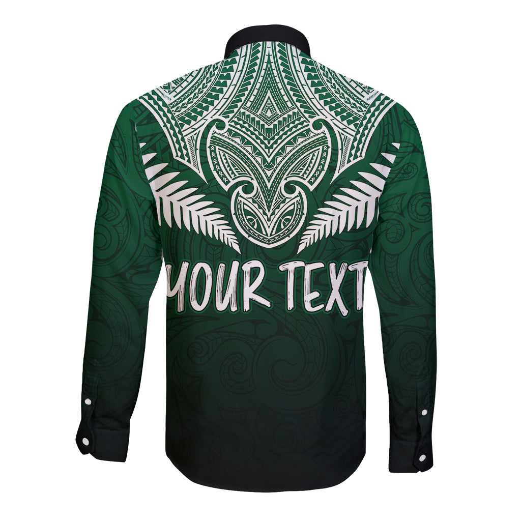 Peronsalised New Zealand Long Sleeve Button Shirt Hei Matau Mix Silver Fern Basic - Wonder Print Shop