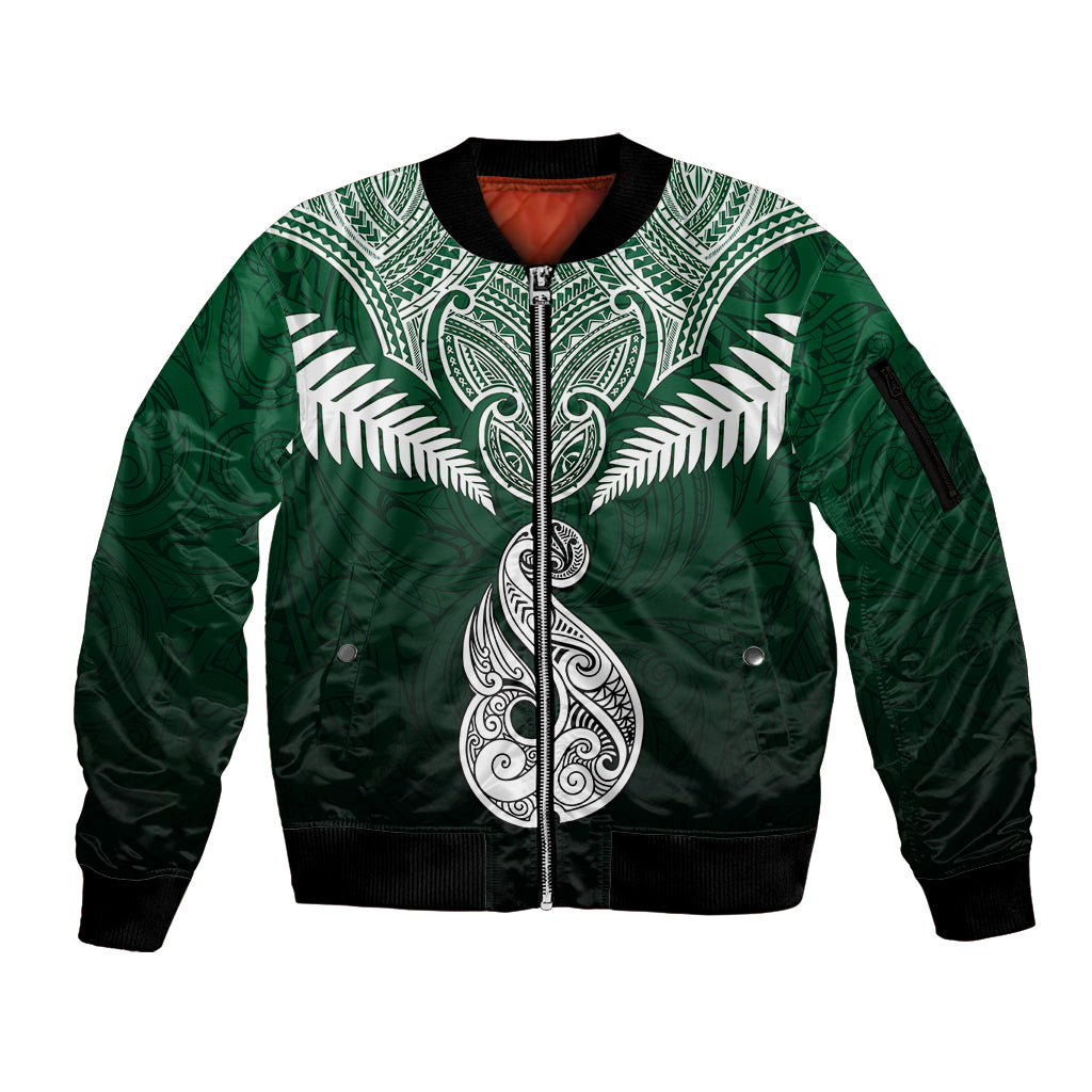 Peronsalised New Zealand Sleeve Zip Bomber Jacket Hei Matau Mix Silver Fern Basic - Wonder Print Shop