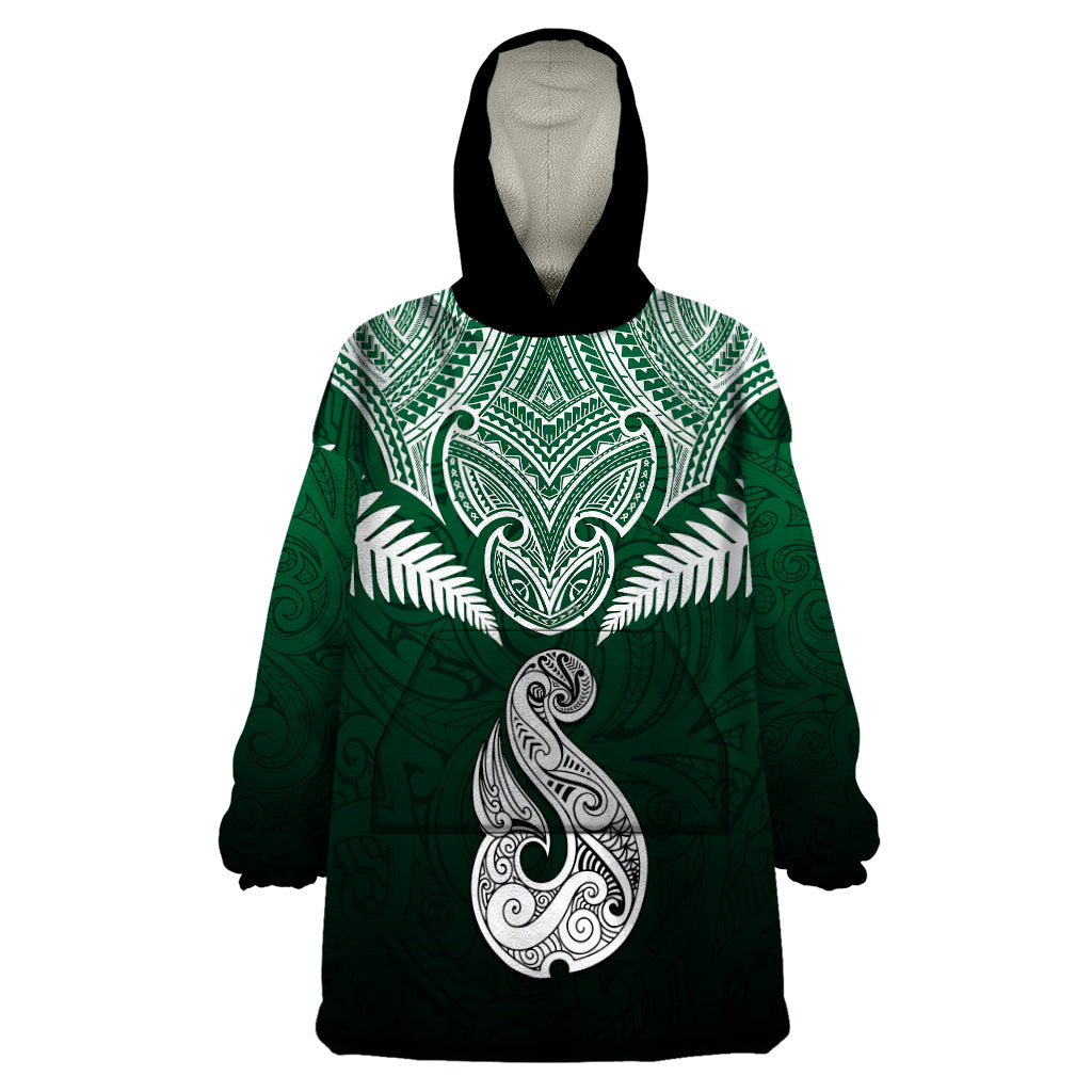 Personalised New Zealand Wearable Blanket Hoodie Hei Matau Mix Silver Fern Basic - Wonder Print Shop