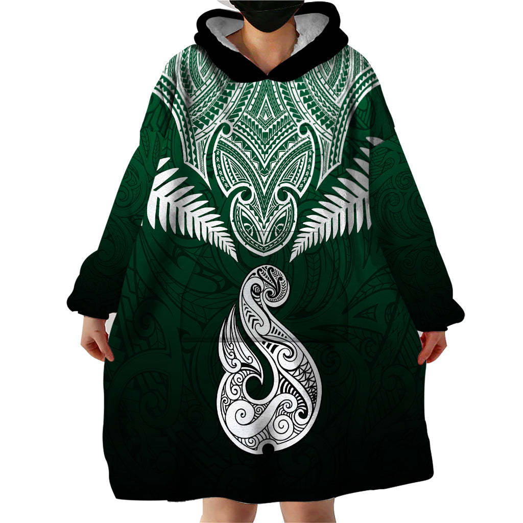 Personalised New Zealand Wearable Blanket Hoodie Hei Matau Mix Silver Fern Basic - Wonder Print Shop