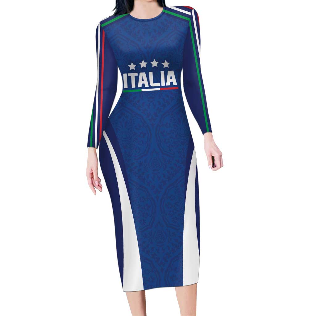 Italy Football 2024 Custom Family Matching Long Sleeve Bodycon Dress and Hawaiian Shirt Gli Azzurri - Renaissance Inspired LT7 - Wonder Print Shop