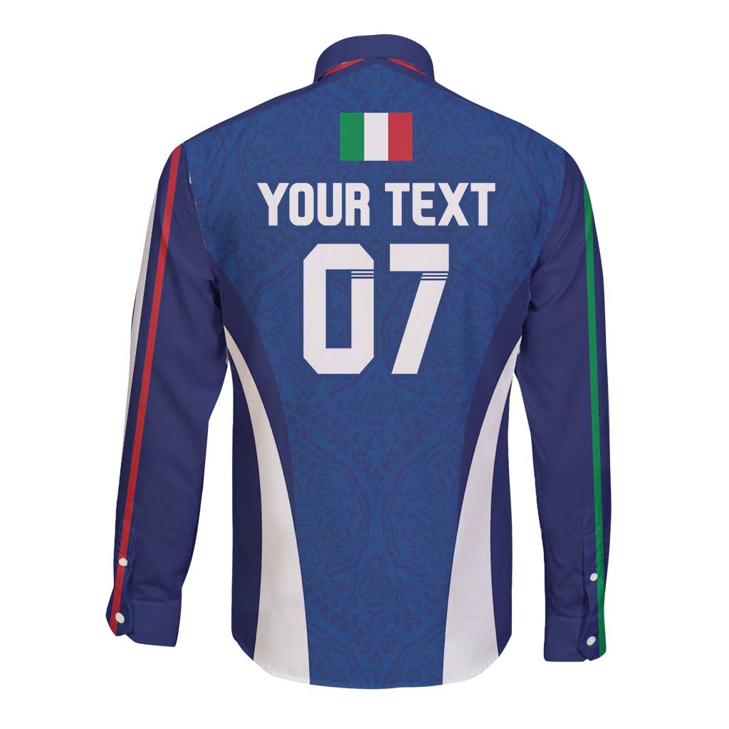 Italy Football 2024 Custom Long Sleeve Button Shirt Gli Azzurri - Renaissance Inspired - Wonder Print Shop