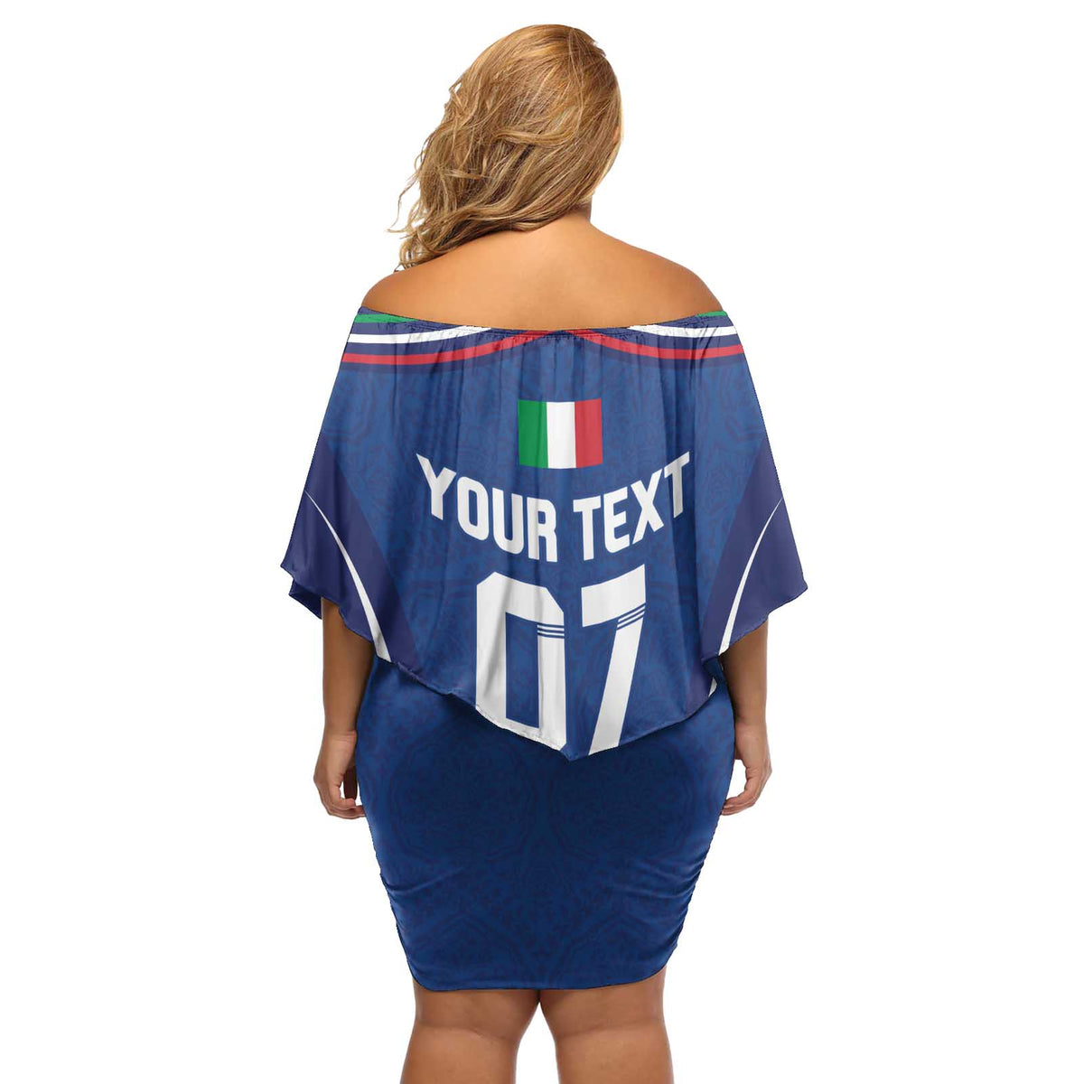 Italy Football 2024 Custom Off Shoulder Short Dress Gli Azzurri - Renaissance Inspired - Wonder Print Shop