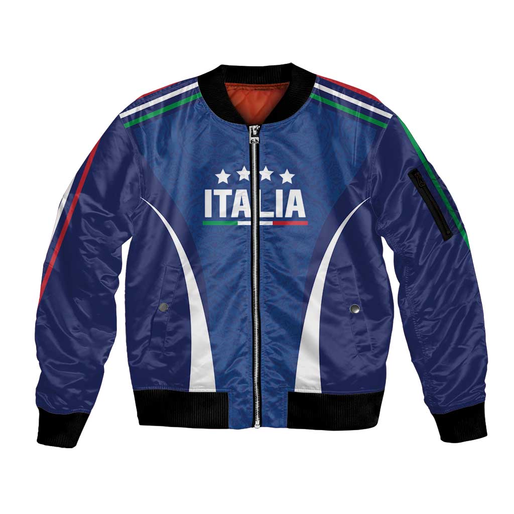 Italy Football 2024 Custom Sleeve Zip Bomber Jacket Gli Azzurri - Renaissance Inspired - Wonder Print Shop