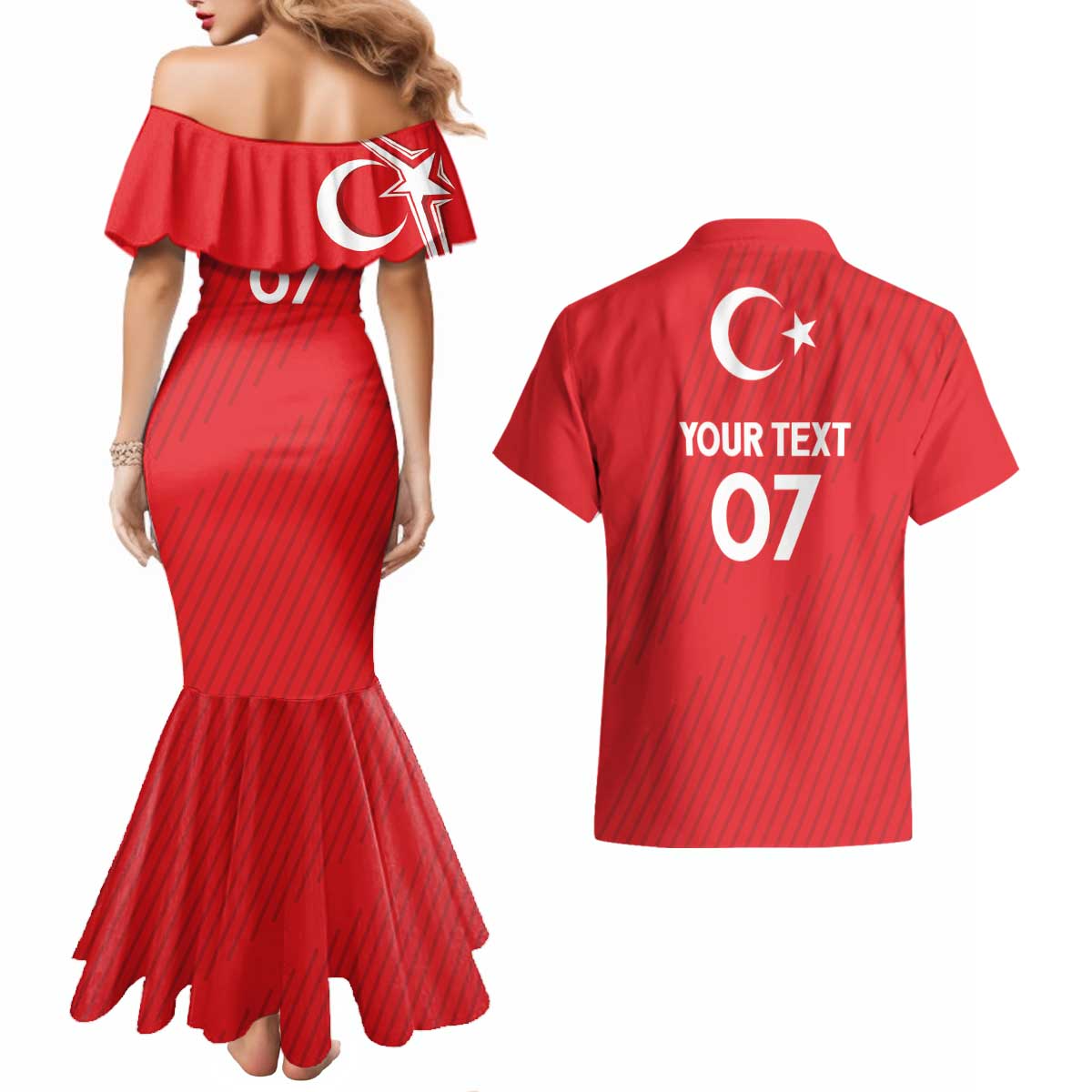 Turkiye Football 2024 Custom Couples Matching Mermaid Dress and Hawaiian Shirt Crescent-Stars Basic Style LT7 - Wonder Print Shop