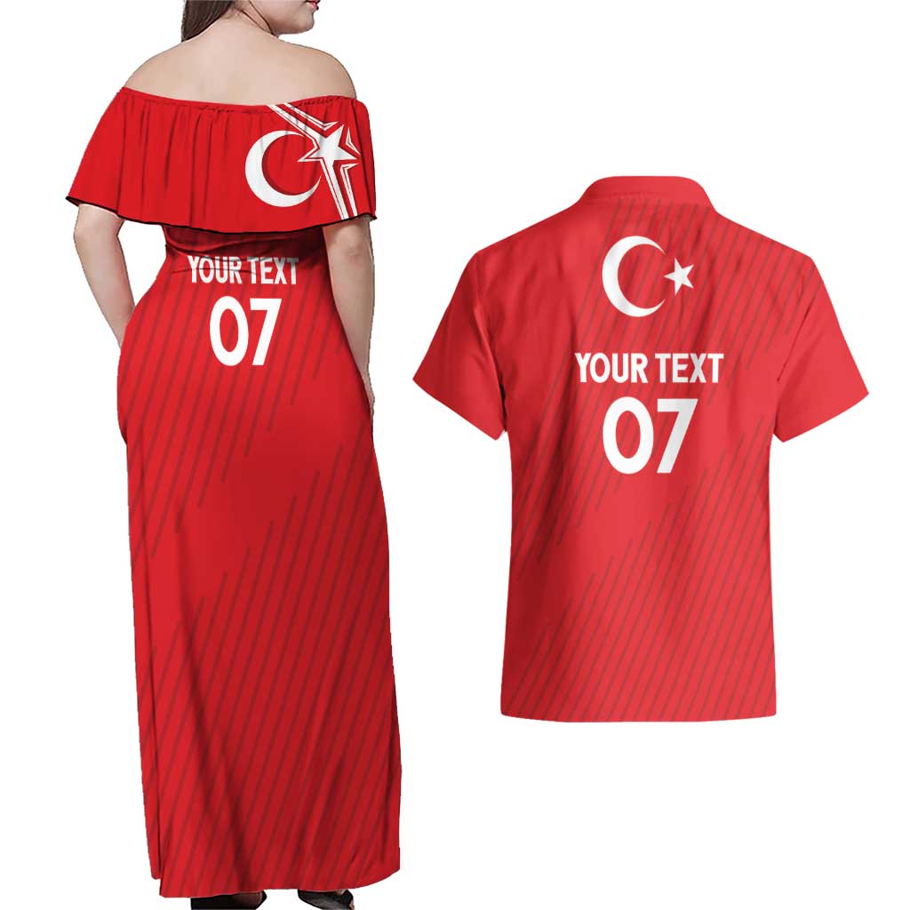 Turkiye Football 2024 Custom Couples Matching Off Shoulder Maxi Dress and Hawaiian Shirt Crescent-Stars Basic Style LT7 - Wonder Print Shop