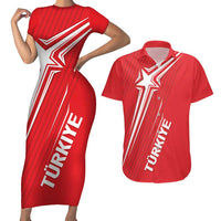 Turkiye Football 2024 Custom Couples Matching Short Sleeve Bodycon Dress and Hawaiian Shirt Crescent-Stars Basic Style LT7 - Wonder Print Shop