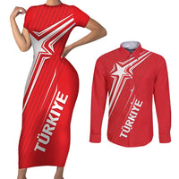 Turkiye Football 2024 Custom Couples Matching Short Sleeve Bodycon Dress and Long Sleeve Button Shirt Crescent-Stars Basic Style LT7 - Wonder Print Shop