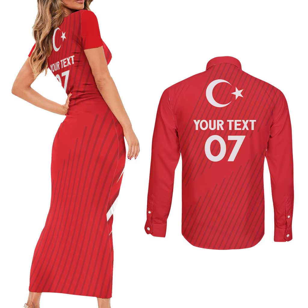 Turkiye Football 2024 Custom Couples Matching Short Sleeve Bodycon Dress and Long Sleeve Button Shirt Crescent-Stars Basic Style LT7 - Wonder Print Shop