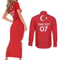 Turkiye Football 2024 Custom Couples Matching Short Sleeve Bodycon Dress and Long Sleeve Button Shirt Crescent-Stars Basic Style LT7 - Wonder Print Shop
