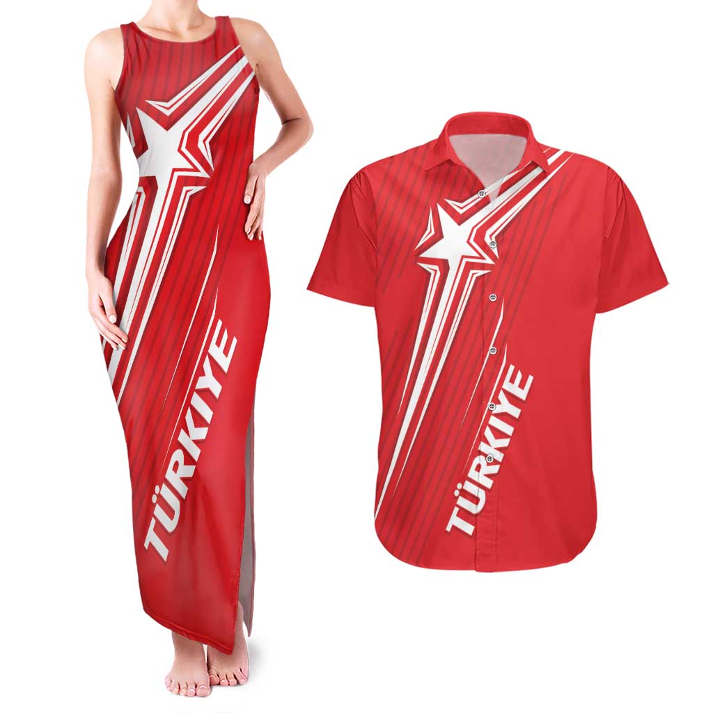 Turkiye Football 2024 Custom Couples Matching Tank Maxi Dress and Hawaiian Shirt Crescent-Stars Basic Style LT7 - Wonder Print Shop