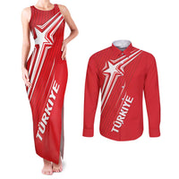 Turkiye Football 2024 Custom Couples Matching Tank Maxi Dress and Long Sleeve Button Shirt Crescent-Stars Basic Style LT7 - Wonder Print Shop