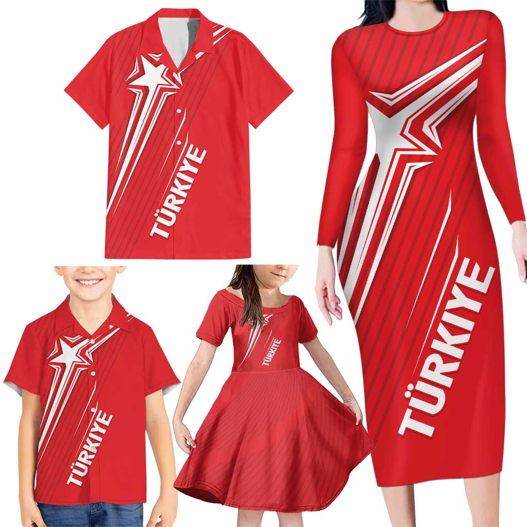 Turkiye Football 2024 Custom Family Matching Long Sleeve Bodycon Dress and Hawaiian Shirt Crescent-Stars Basic Style LT7 - Wonder Print Shop