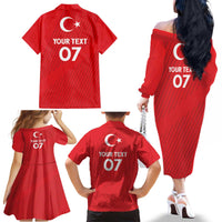 Turkiye Football 2024 Custom Family Matching Off The Shoulder Long Sleeve Dress and Hawaiian Shirt Crescent-Stars Basic Style - Wonder Print Shop