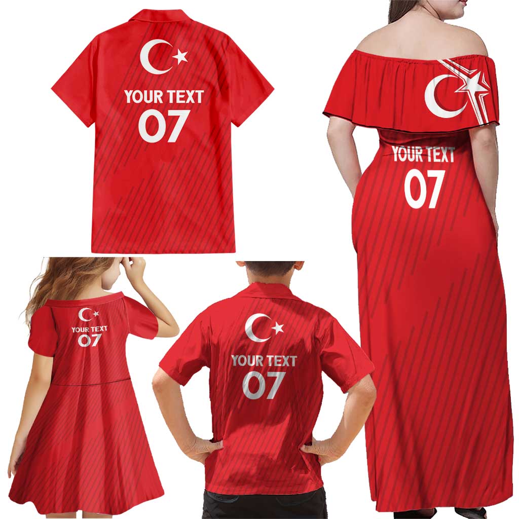 Turkiye Football 2024 Custom Family Matching Off Shoulder Maxi Dress and Hawaiian Shirt Crescent-Stars Basic Style LT7 - Wonder Print Shop