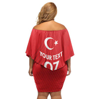 Turkiye Football 2024 Custom Family Matching Off Shoulder Short Dress and Hawaiian Shirt Crescent-Stars Basic Style LT7 - Wonder Print Shop