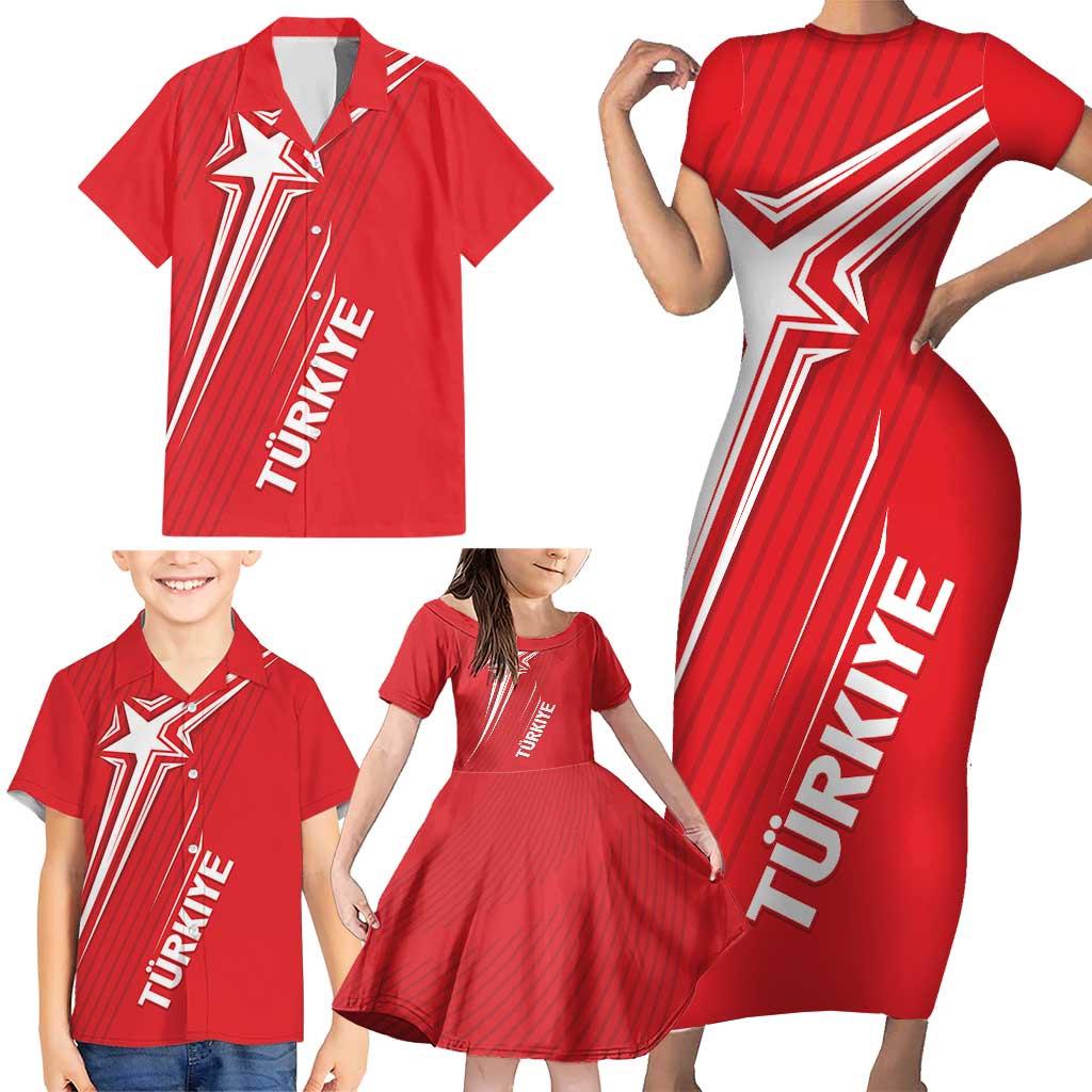 Turkiye Football 2024 Custom Family Matching Short Sleeve Bodycon Dress and Hawaiian Shirt Crescent-Stars Basic Style - Wonder Print Shop