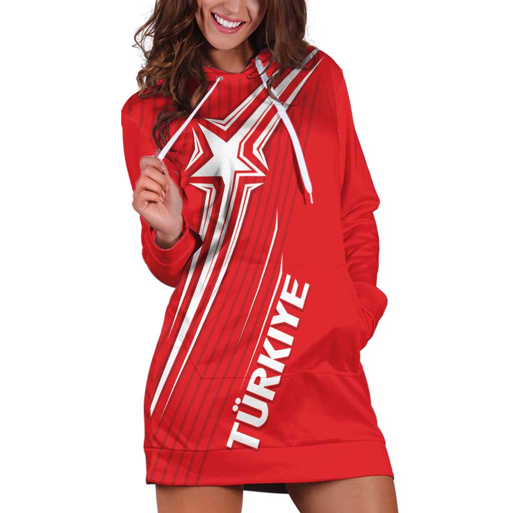 Turkiye Football 2024 Custom Hoodie Dress Crescent-Stars Basic Style - Wonder Print Shop