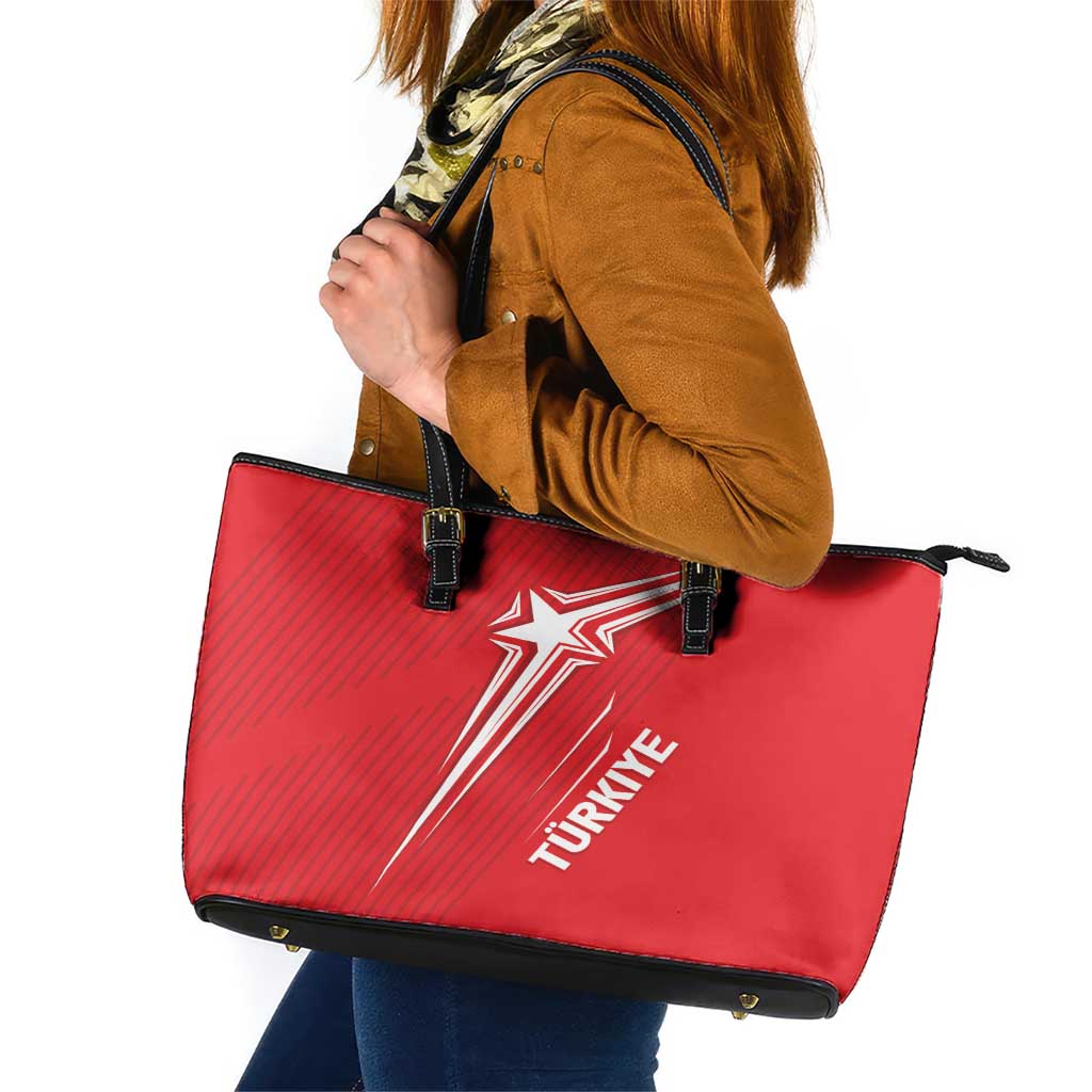 Turkiye Football 2024 Custom Leather Tote Bag Crescent-Stars Basic Style - Wonder Print Shop