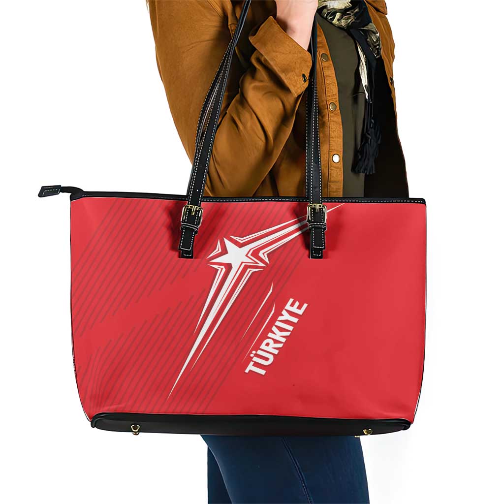 Turkiye Football 2024 Custom Leather Tote Bag Crescent-Stars Basic Style - Wonder Print Shop