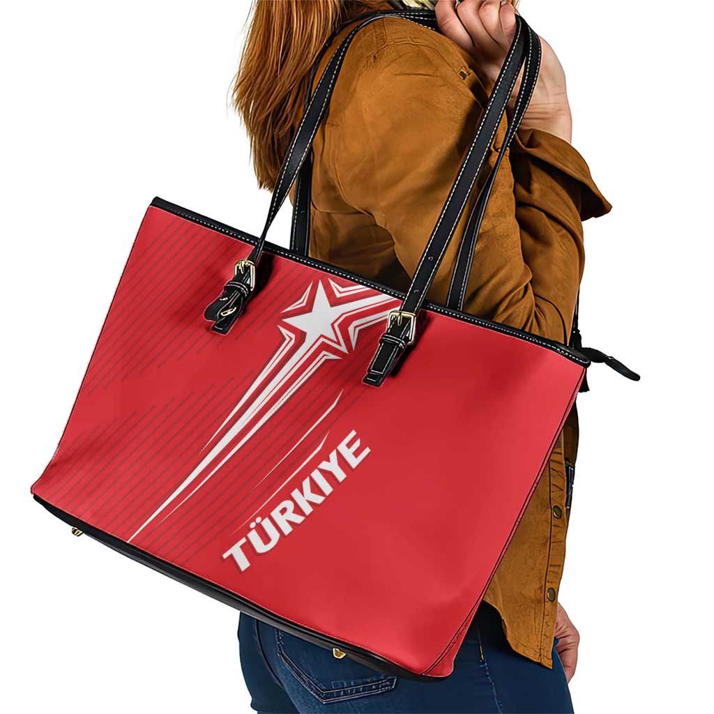 Turkiye Football 2024 Custom Leather Tote Bag Crescent-Stars Basic Style - Wonder Print Shop