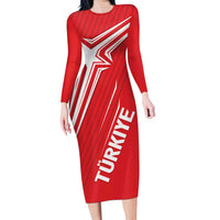 Turkiye Football 2024 Custom Long Sleeve Bodycon Dress Crescent-Stars Basic Style - Wonder Print Shop