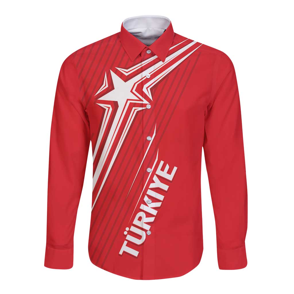 Turkiye Football 2024 Custom Long Sleeve Button Shirt Crescent-Stars Basic Style - Wonder Print Shop