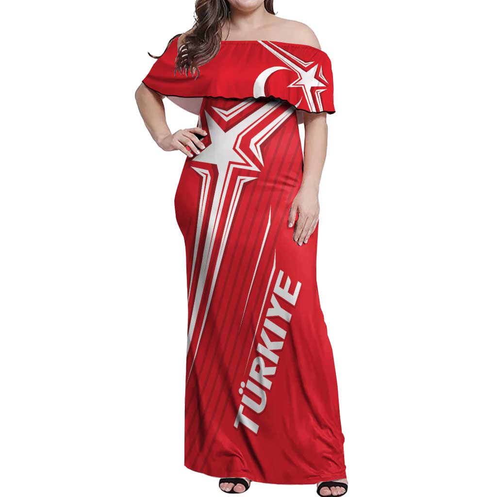 Turkiye Football 2024 Custom Off Shoulder Maxi Dress Crescent-Stars Basic Style - Wonder Print Shop