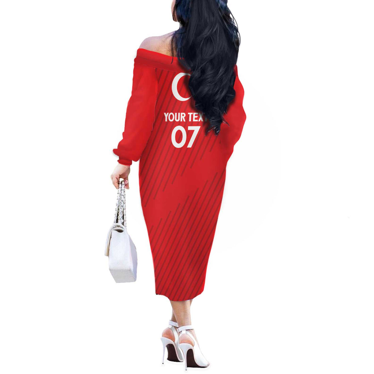 Turkiye Football 2024 Custom Off The Shoulder Long Sleeve Dress Crescent-Stars Basic Style - Wonder Print Shop