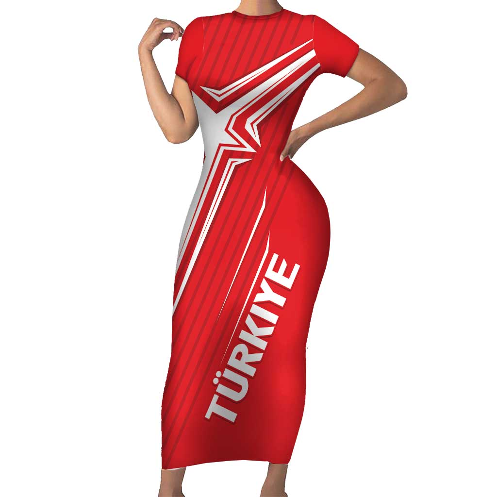 Turkiye Football 2024 Custom Short Sleeve Bodycon Dress Crescent-Stars Basic Style - Wonder Print Shop