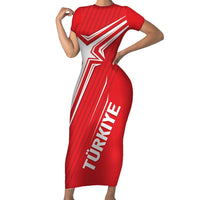 Turkiye Football 2024 Custom Short Sleeve Bodycon Dress Crescent-Stars Basic Style - Wonder Print Shop
