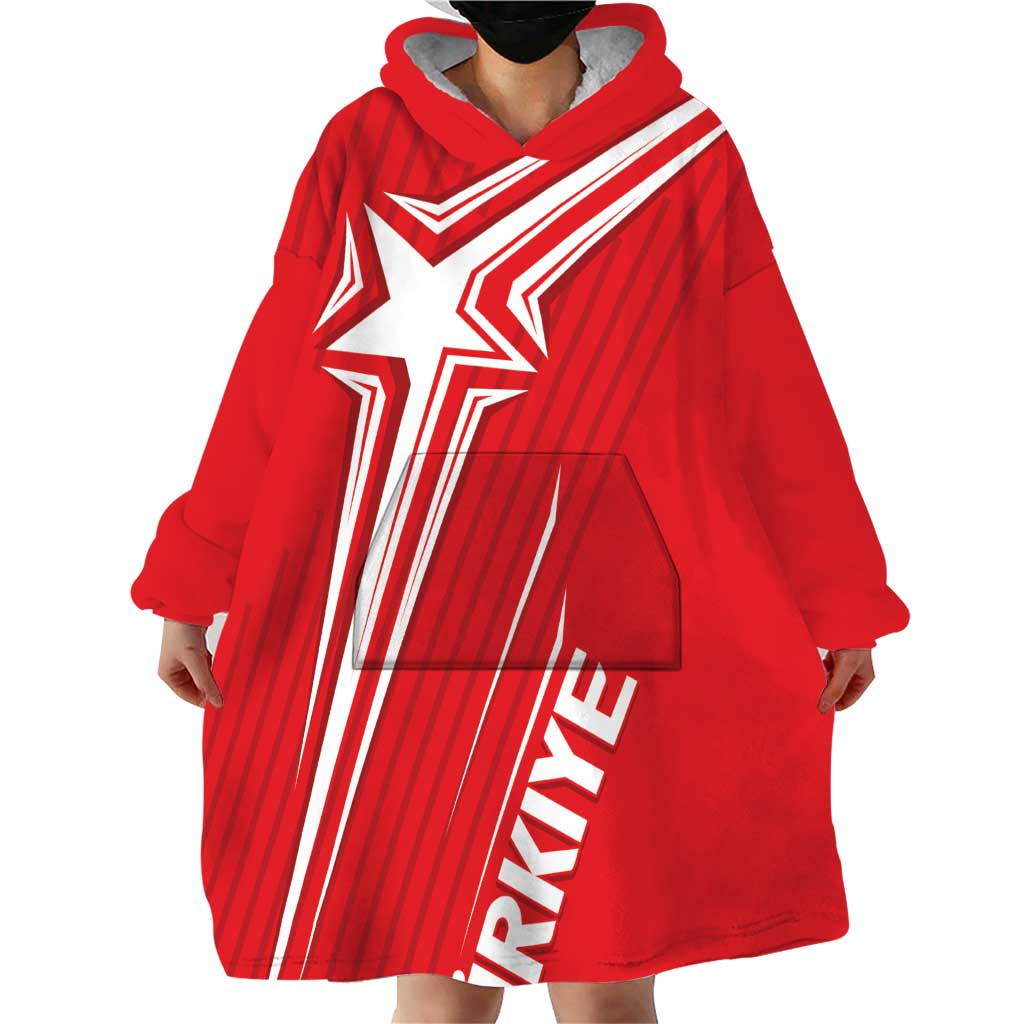 Turkiye Football 2024 Custom Wearable Blanket Hoodie Crescent-Stars Basic Style - Wonder Print Shop
