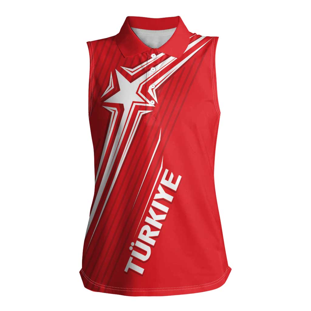 Turkiye Football 2024 Custom Women Sleeveless Polo Shirt Crescent-Stars Basic Style - Wonder Print Shop