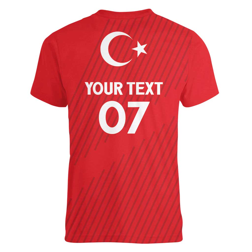 Turkiye Football 2024 Custom Women V-Neck T-Shirt Crescent-Stars Basic Style - Wonder Print Shop