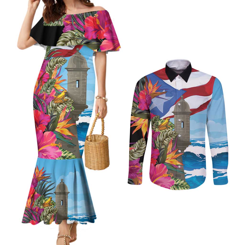 Puerto Rico El Morro Couples Matching Mermaid Dress and Long Sleeve Button Shirt Boriken Seascape - Wonder Print Shop