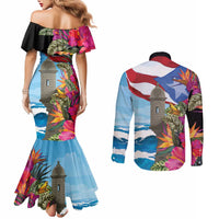 Puerto Rico El Morro Couples Matching Mermaid Dress and Long Sleeve Button Shirt Boriken Seascape - Wonder Print Shop