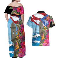 Puerto Rico El Morro Couples Matching Off Shoulder Maxi Dress and Hawaiian Shirt Boriken Seascape - Wonder Print Shop