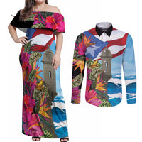 Puerto Rico El Morro Couples Matching Off Shoulder Maxi Dress and Long Sleeve Button Shirt Boriken Seascape - Wonder Print Shop
