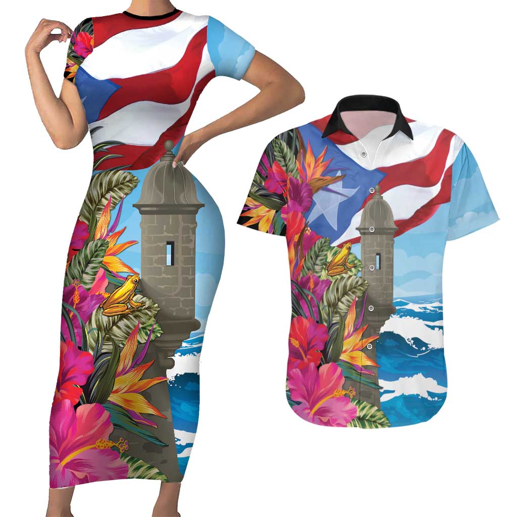 Puerto Rico El Morro Couples Matching Short Sleeve Bodycon Dress and Hawaiian Shirt Boriken Seascape - Wonder Print Shop
