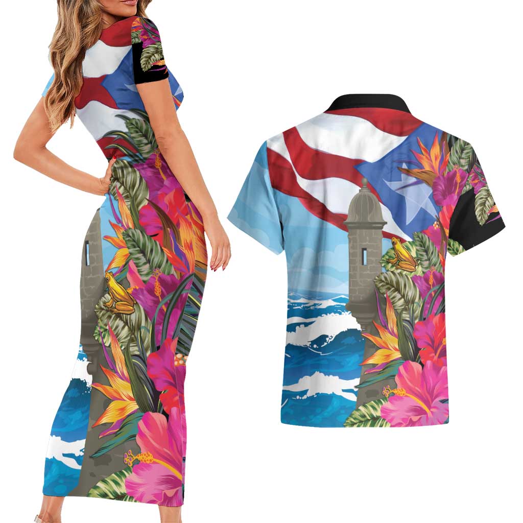 Puerto Rico El Morro Couples Matching Short Sleeve Bodycon Dress and Hawaiian Shirt Boriken Seascape - Wonder Print Shop