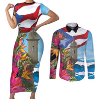 Puerto Rico El Morro Couples Matching Short Sleeve Bodycon Dress and Long Sleeve Button Shirt Boriken Seascape - Wonder Print Shop