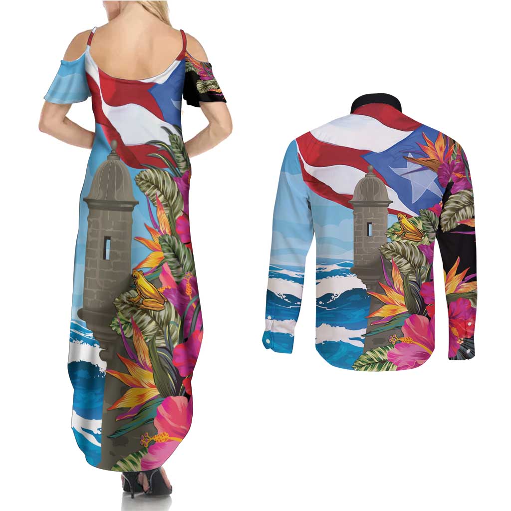Puerto Rico El Morro Couples Matching Summer Maxi Dress and Long Sleeve Button Shirt Boriken Seascape - Wonder Print Shop