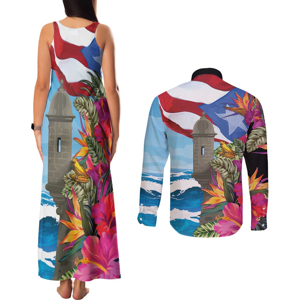Puerto Rico El Morro Couples Matching Tank Maxi Dress and Long Sleeve Button Shirt Boriken Seascape - Wonder Print Shop