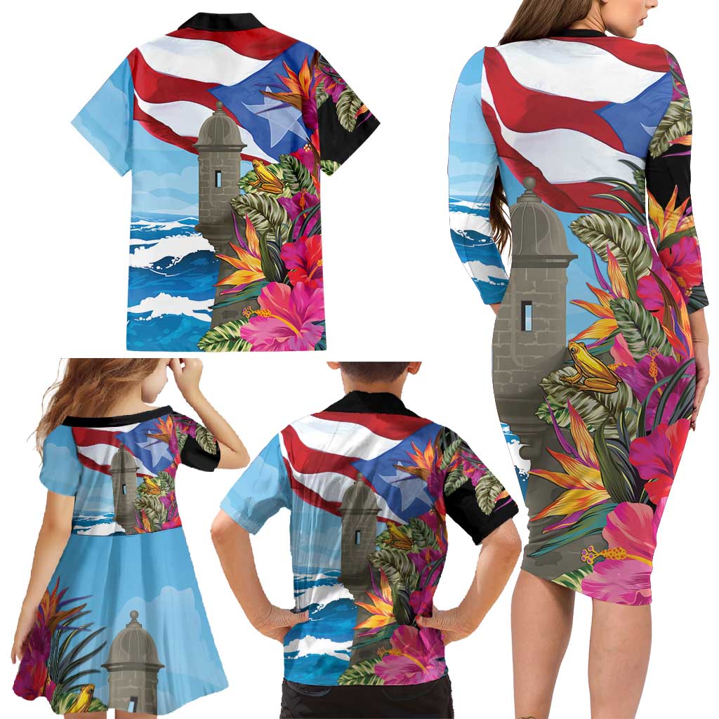 Puerto Rico El Morro Family Matching Long Sleeve Bodycon Dress and Hawaiian Shirt Boriken Seascape - Wonder Print Shop