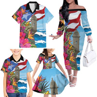 Puerto Rico El Morro Family Matching Off The Shoulder Long Sleeve Dress and Hawaiian Shirt Boriken Seascape - Wonder Print Shop
